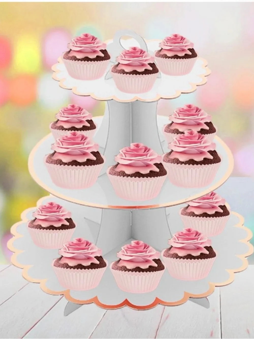 SET OF TWO 3-Tier Cupcake Stand for Parties White & Gold OR Black & Gold NEW